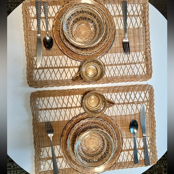 Vintage Rattan Boho 2 Place Settings Dining - Picture 2 of 8